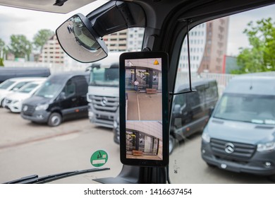 MINSK, BELARUS MAY 29, 2019: New truck of Mercedes-Benz Actros 5 at the dillership center in Minsk before the presenatation at the exhibition