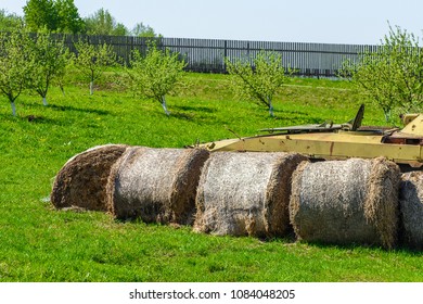 MINSK, BELARUS - MAY 4, 2018: A stack of hay, Historic cultural complex called Stalin Line (fortifications along the western border of the Soviet Union)