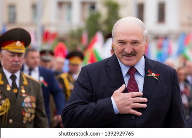 Minsk / Belarus - May 9, 2019: President Of The Republic Of Belarus Alexander Lukashenko Speaks To People.  Leader Of The Belarusian People
