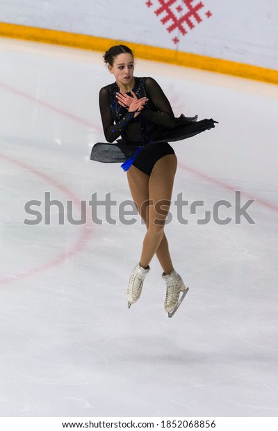 Minsk, Belarus – November 1, 2020: Female Figure\
Skater Alina Iushchenkova from Israel  Performs Ladies Senior Free\
Skating Program on Ice Star Championship in November 1, 2020, in\
Minsk, Belarus