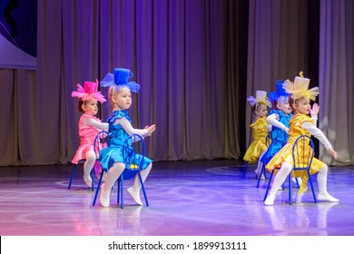 Minsk, Belarus, November 24, 2019. A dance group for children performs on stage.