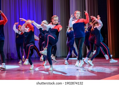 Minsk, Belarus, November 24, 2019. A Dance Group For Children Performs On Stage.