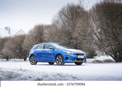 Minsk, Belarus - November 26, 2019: Kia Ceed 2018 car on snowy country road