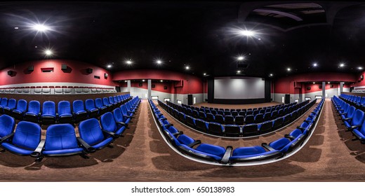 MINSK, BELARUS - OCTOBER 27, 2015: Full 360 degree panorama in equirectangular equidistant spherical projection in the cinema hall. VR content