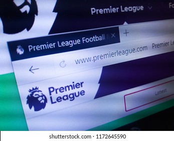 Minsk, Belarus - September 05, 2018: The Homepage Of The Official Website For The Premier League (English Premier League (EPL)), The Top Level Of The English Football League System