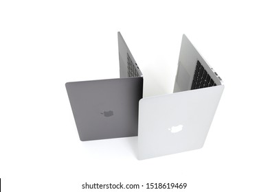 Minsk, Belarus - September 30, 2019 : A New MacBook Pro In Color A Grey Space And Near The Old MacBook Air