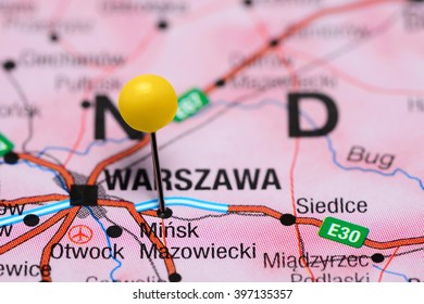 Minsk Mazowiecki Pinned On A Map Of Poland
