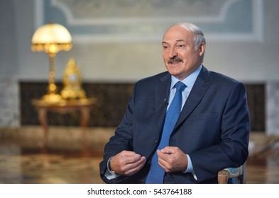 MINSK,BELARUS/SEPTEMBER 06,2016: President Of Belarus Alexander Lukashenko During An Interview With Russian Television