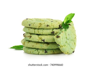 Mint Chocolate Chip Cookies On White Background