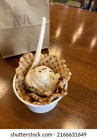 Mint Chocolate Chip Ice Cream In Waffle Cone Bowl