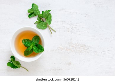 Mint Flavored Tea Background, View From Above, Space For A Text