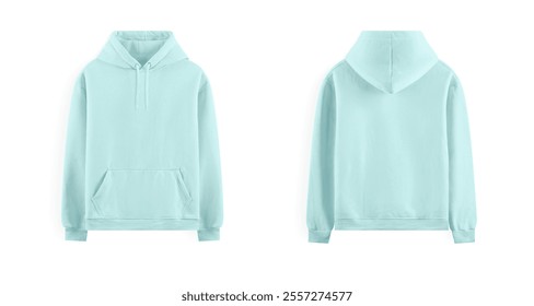 A mint hoodie shown from the front and back view with sleeves slightly aligned along the body