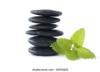 mint leaf and Stack of stones - Powered by Shutterstock