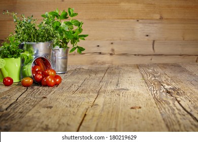 Mint Leaves On Wooden Table 