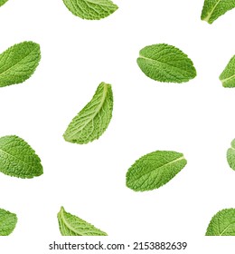 Mint leaves, spearmint isolated on white background, SEAMLESS, PATTERN
