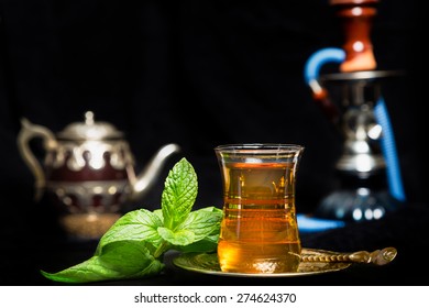 Mint Tea - Traditional Arabian Drink On Black Background