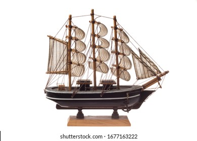 Minuature wooden ship model, isolated on white