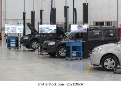 Mioveni, Romania - September 15, 2010: Color Picture Of Dacia Logan Cars On The Assembly Line Of The Dacia Renault Factory.