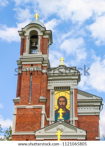 Mir, Belarus. Castle Complex Mir On Sunny Day with blue sky Background. Old medieval Towers and walls of traditional fort from unesco world heritage list