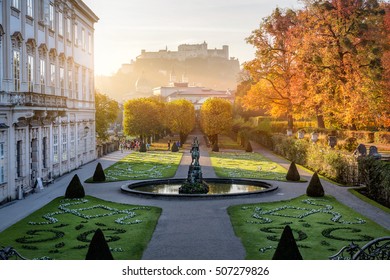 Mirabell Garden At Stadt Salzburg In The Morning In Autumn, Salzburg, Austria