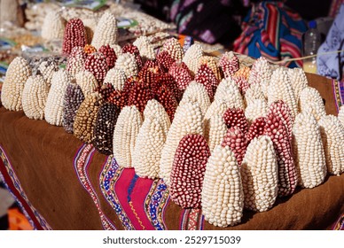 Mirador Cruz del Condor, Peru, April 29th, 2009: Bountiful Harvest: A Vibrant Display of Traditional Peruvian Corn at Colca Valley Market - Powered by Shutterstock