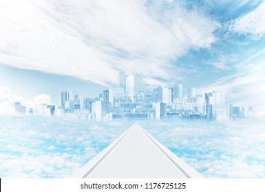 Mirage and fantasy. Mystic city in the sky among the clouds
