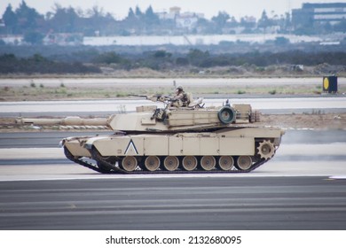 Miramar, USA - 2019: Military Tank M1 Abrams In Action At An Airfield