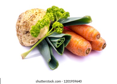 Mirepoix Greens Celery Carrot Isolated On White Background