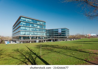 The Miro new office building in the north part of Bucharest, photographed during a sunny day. Corporate headquarters offices. Romania, 2022.