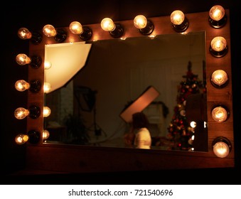 mirror in the dressing room with light