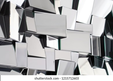 Mirror With Foursquare In Wall, Decoration And Reflection. Abstract Glass Background. Polygonal Surface. Close-up. Texture.