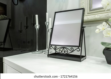 mirror on the makeup table in the ladies room