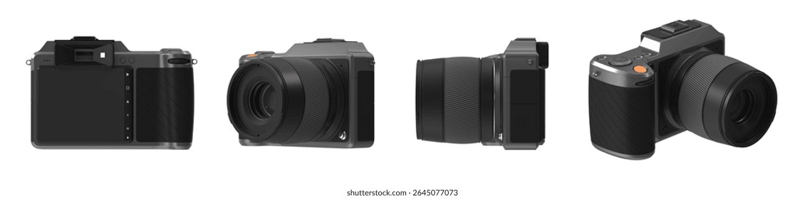 mirrorless camera isolated in multiple view
