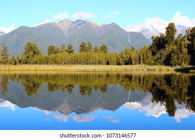 Mirror-reflection on Lake Matheson, New Zealand in April 2012
