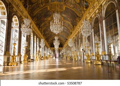 Mirror's hall of Versailles Chateau. France