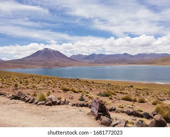 Miscanti And Miñiques Lagoon, Volcano Licancabur In The Background