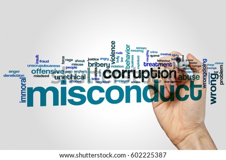 Misconduct word cloud concept on grey background