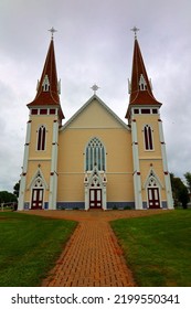 MISCOUCHE PRINCE EDWARD ISLAND 08 17 2022: St. John The Baptist Roman Catholic Church Is Designed In The High Victorian Gothic Style