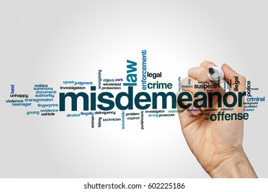 Misdemeanor Word Cloud Concept On Grey Background