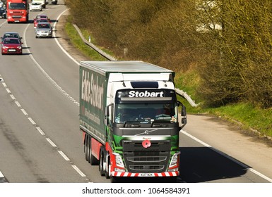 Miskin, Wales - April 2018: Close up view of a heavy goods vehicle operated by a national freight carrier