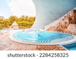 Miskolc, Hungary - 3. june. 2022: Tourists enjoy at the cave with thermal water - natural SPA in Hungary at Miskolc Hungary