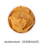 Miso paste isolated. Japanese shiro miso seasoning sauce, fermented soybean spread, brown soy cream, puree for japan broth, soup, miso paste on white background