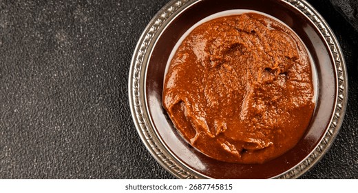 Miso paste spice thick soybean paste for cooking Japanese food tasty snack fresh delicious gourmet food background on the table rustic food top view copy space