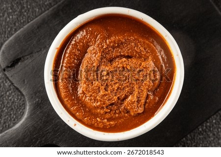 Miso paste spice thick soybean paste for cooking Japanese food tasty snack fresh delicious gourmet food background on the table rustic food top view copy space