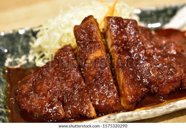 Miso sauce Deep-fried Pork Cutlet, Miso katsudon,\
Nagoya, Japan.