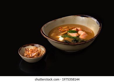 Miso Soup With Tofu And Salmon, Copy Space