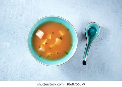 Miso Soup With Tofu And Scallions, Overhead Shot