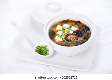 Miso Soup With Tofu, Seaweed And Mushrooms