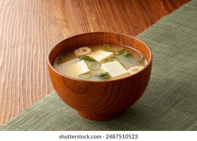 Miso soup, a typical Japanese soup, ingredients are miso (season