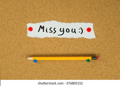 Miss You Text Note Message Pin On Bulletin Board